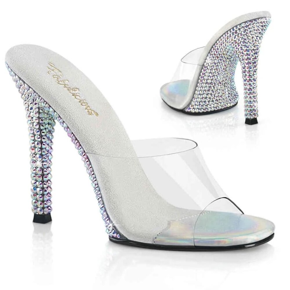 Fabulicious - GALA01DML Mules with heel - Transparent/Silver coloured